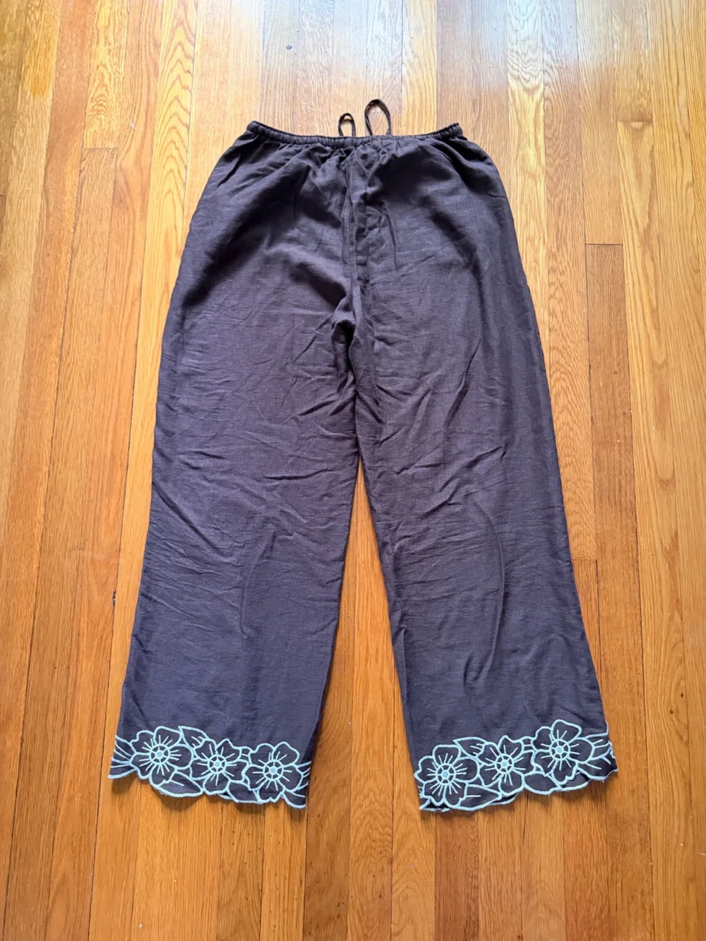Abercrombie & Fitch Brown and Cream Linen Wide Leg Pants